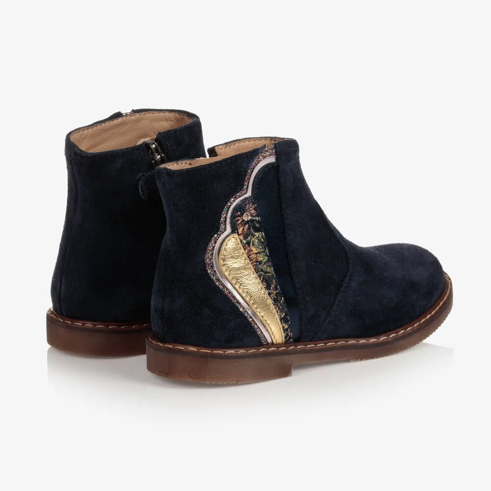 Girls Blue Suede Ankle Boots