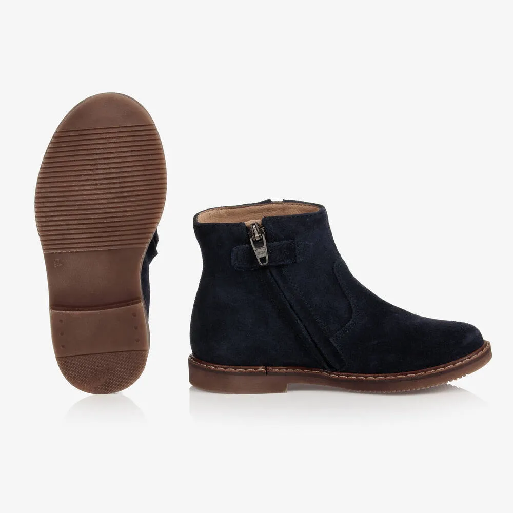 Girls Blue Suede Ankle Boots