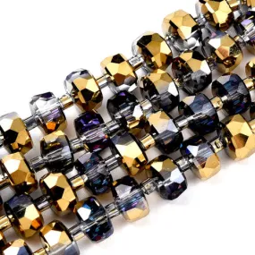 Glass Beads, Electroplated, Rondelle, Faceted, Rainbow Plated, Gold, 8mm