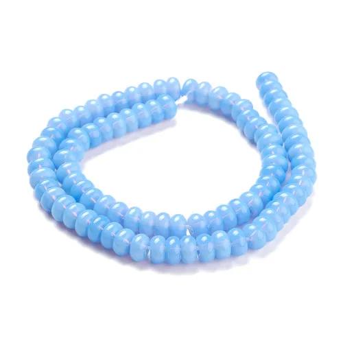 Glass Beads, K9 Glass, Rondelle, Opaque, Light Sky Blue, 8mm