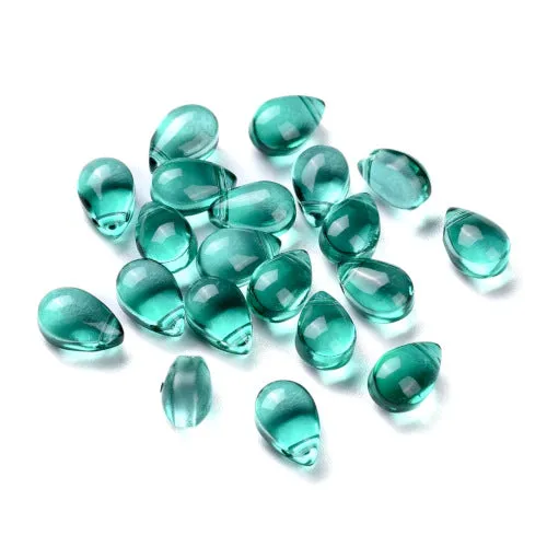 Glass Beads, Teardrop, Transparent, Top-Drilled, Dark Cyan, 9mm