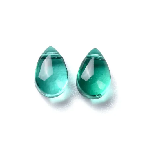 Glass Beads, Teardrop, Transparent, Top-Drilled, Dark Cyan, 9mm