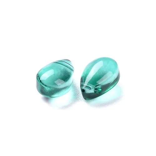 Glass Beads, Teardrop, Transparent, Top-Drilled, Dark Cyan, 9mm