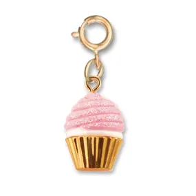 Gold Pink Glitter Cupcake Charm