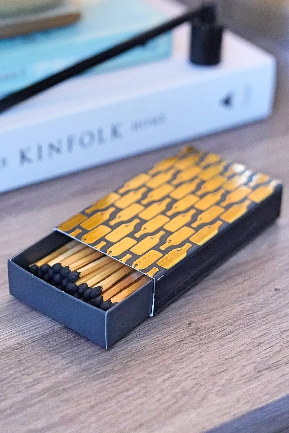 Gold Wine Bottle Print Matchbox