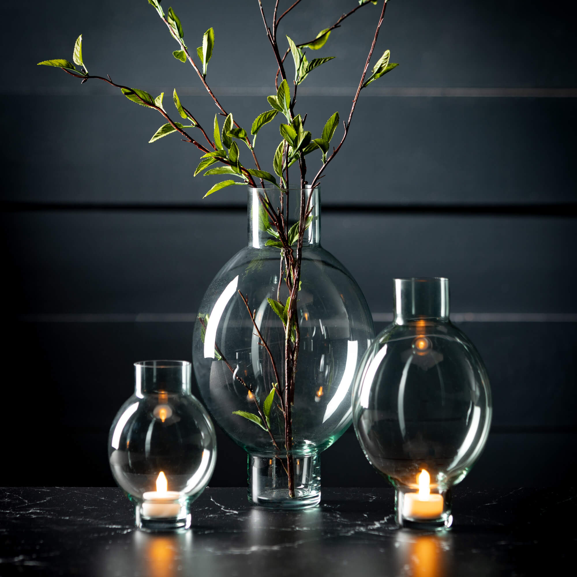 Gray Glass Gourd Vase Set