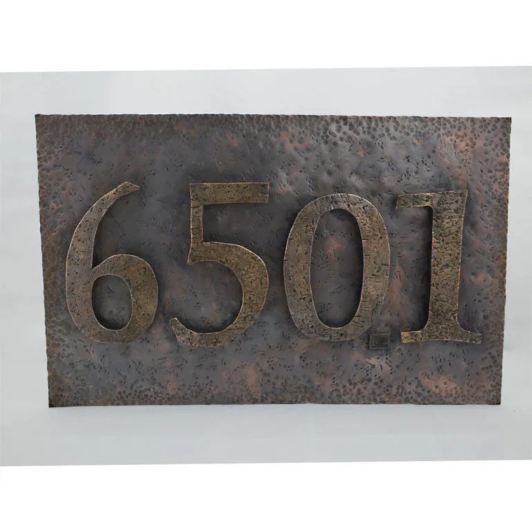 Hand Forged Copper Address Plaque with Kiln Fired Copper Metal Numbers