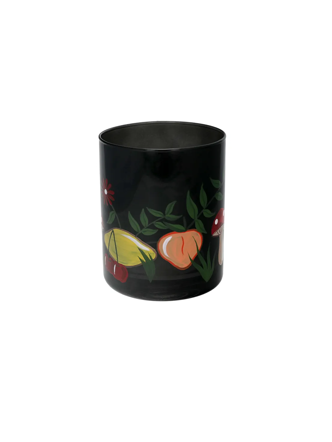 Hand Painted Drinking Glass - Black Onyx Fruit Basket / Glass