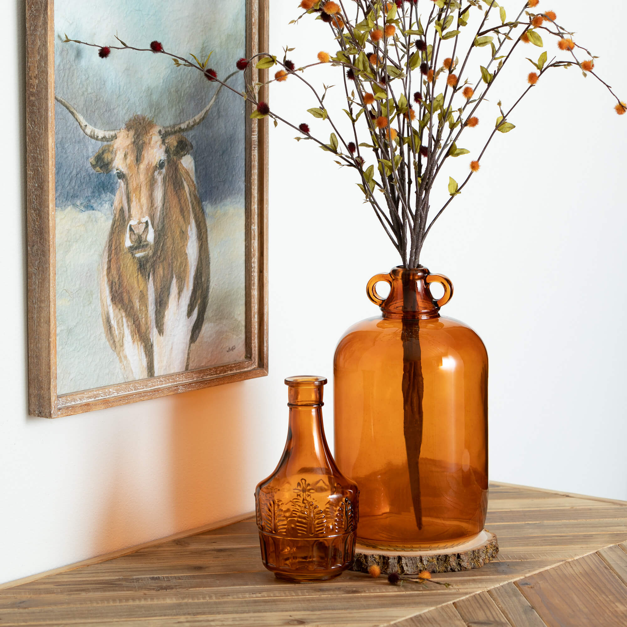 Handled Amber Glass Jug Vase