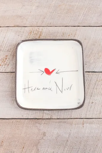 Here and Now Hand Painted Ceramic Small Square Plate