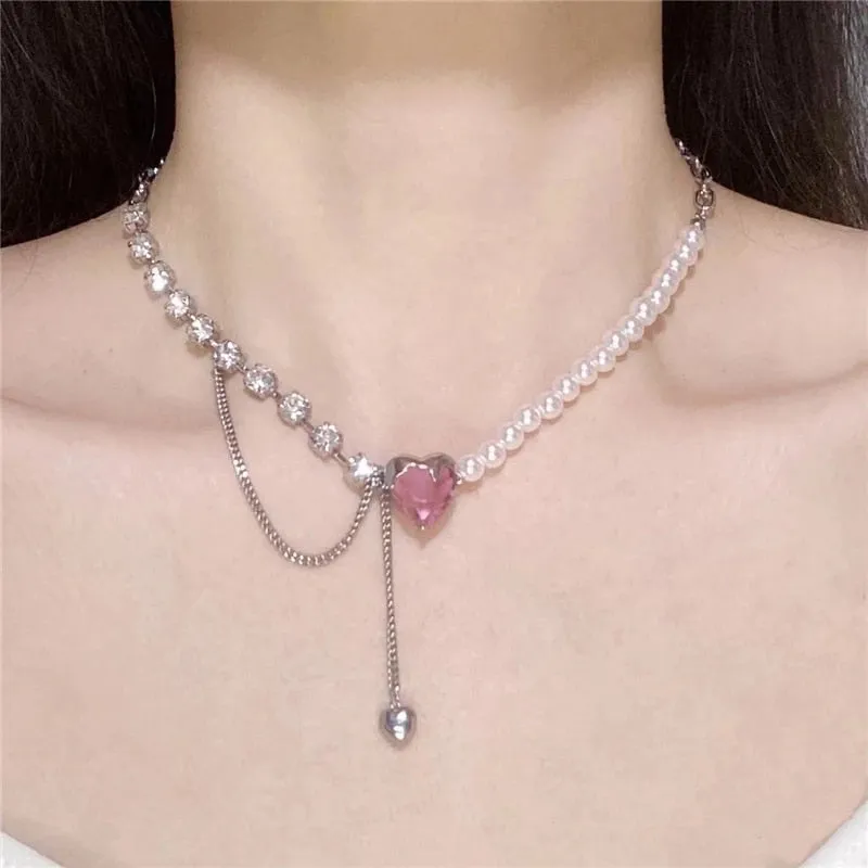 Irregular Crystal Heart Necklace - Cupcake