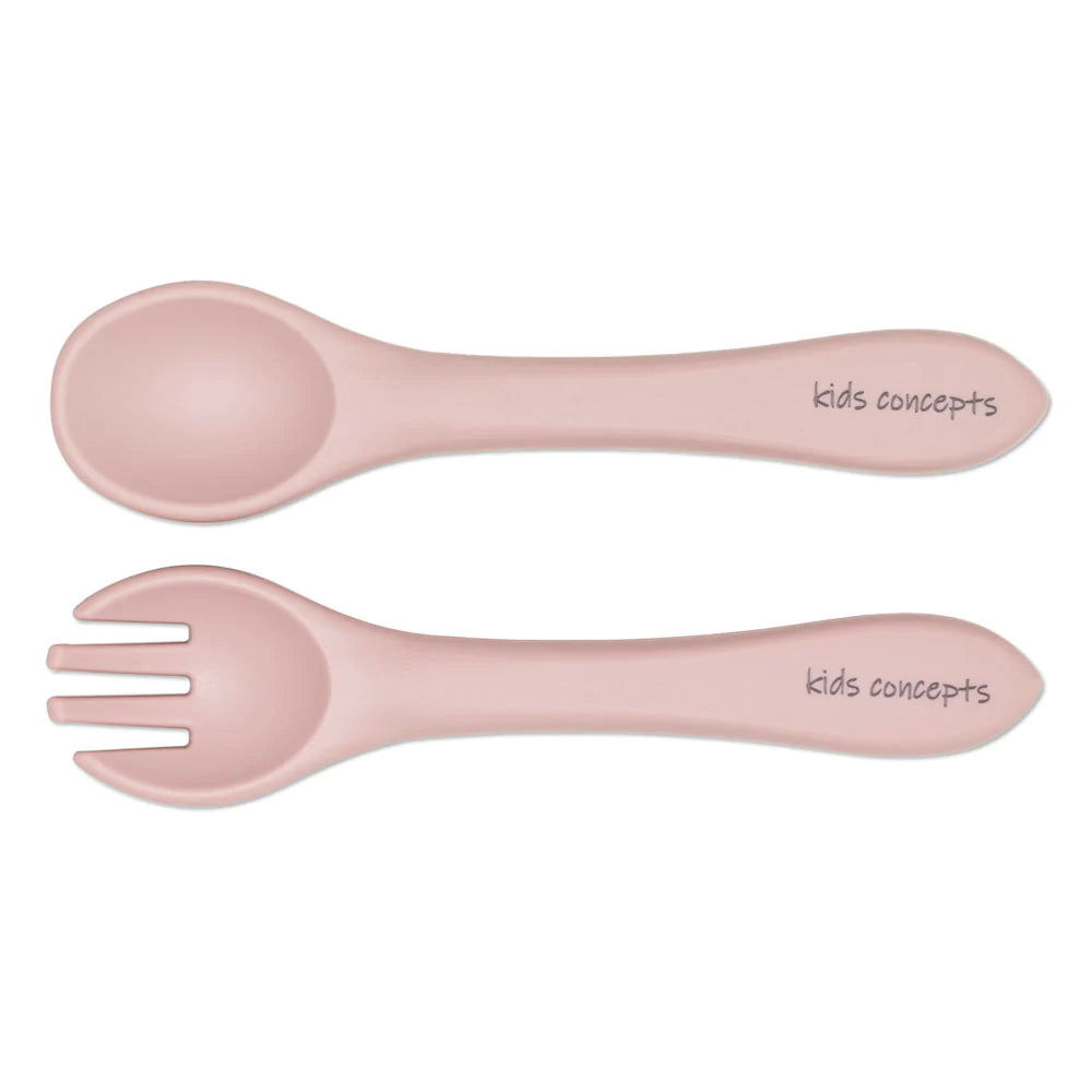 Kids Concept Silicone Fork & Spoon Set - Dust Pink