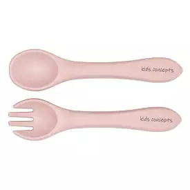 Kids Concept Silicone Fork & Spoon Set - Dust Pink