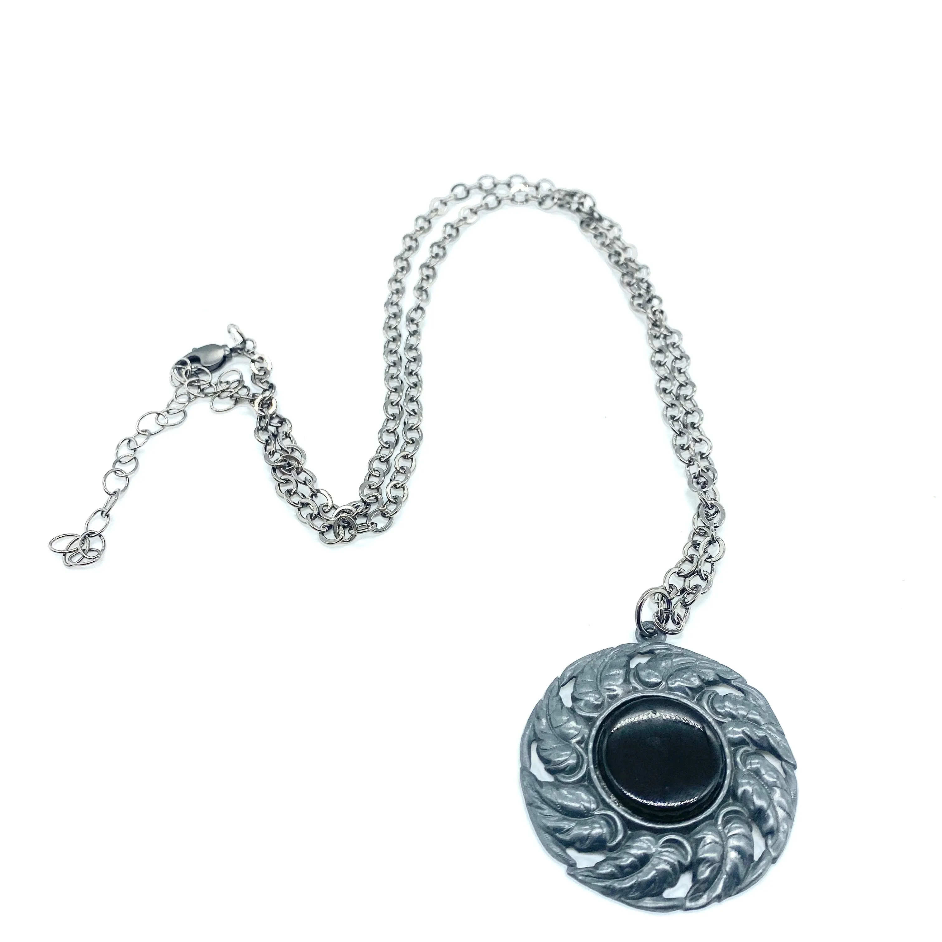 Lady Whistleton Medallion Necklace - Black & Gun Metal