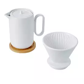 Leaf & Bean - Ceramic Coffee Jug & Filter Set - 900ml - White