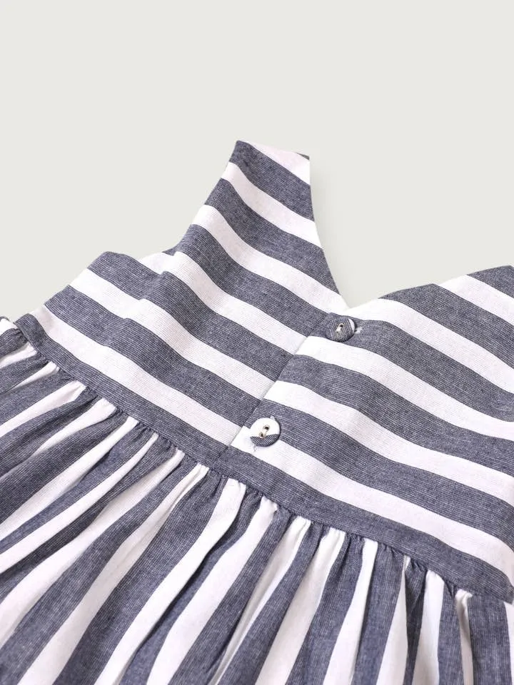 Lina Blue Stripe 2 Tier Baby Dress + Bloomer (Organic)