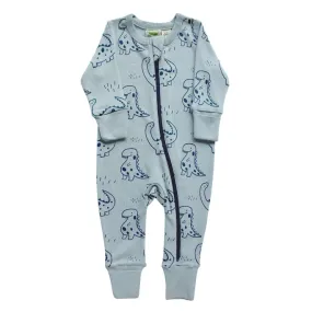 Long Sleeve Zip Romper - Blue Dinos