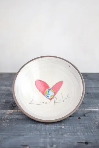 Love Rules Hand Painted Ceramic Pasta Bowl