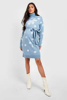 Maternity Snowflake Christmas Sweater Dress