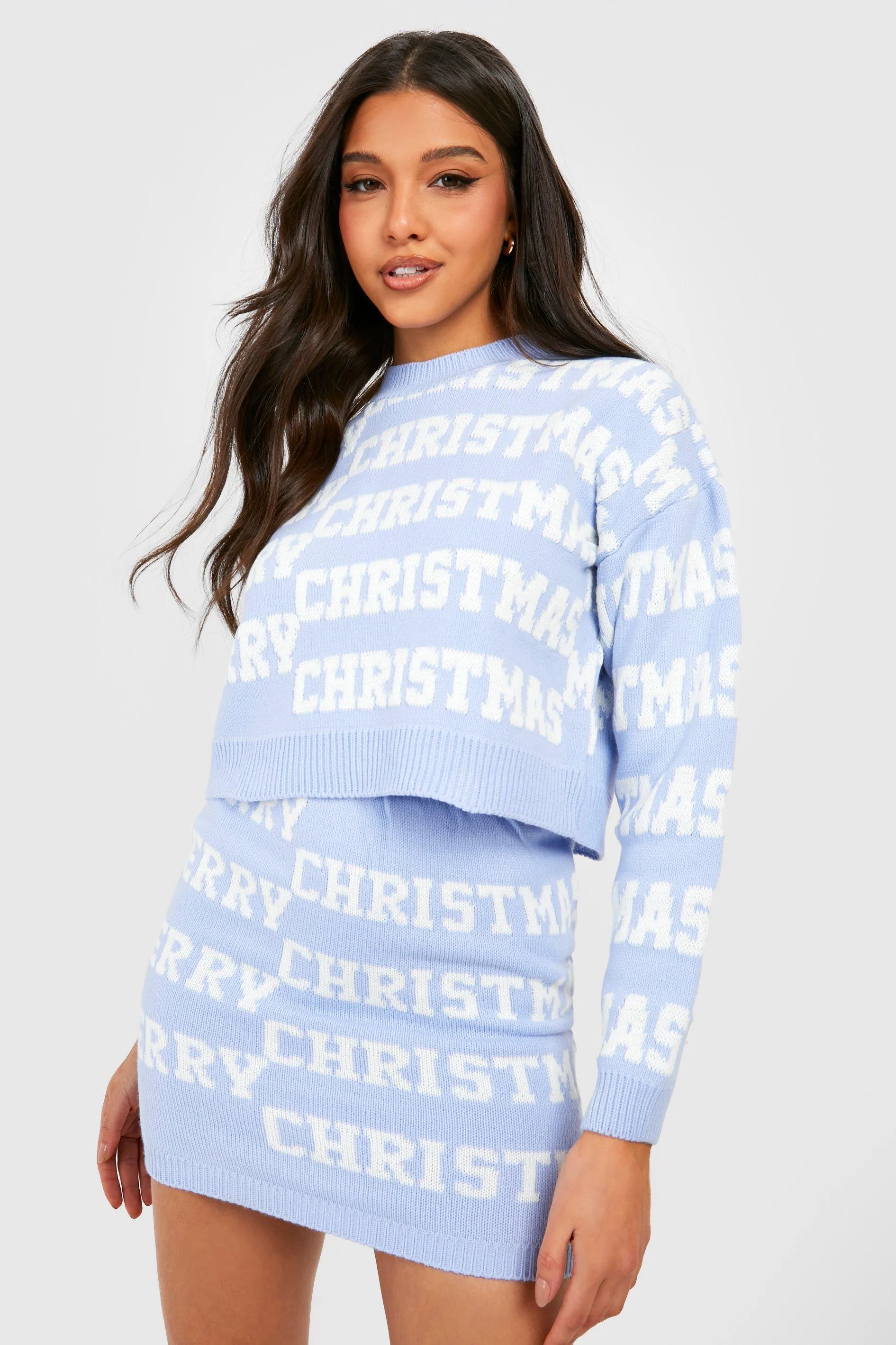 Merry Xmas Slogan Christmas Sweater Two-Piece