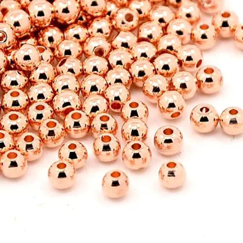 Metal Beads, Round, Rose Gold, Brass, 4mm