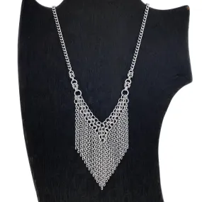 METAL Box, Chainmaille V & Fringe Necklace