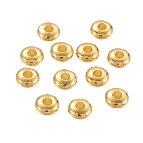 Metal Spacer Beads, Brass, Rondelle, Gold Plated, 5mm