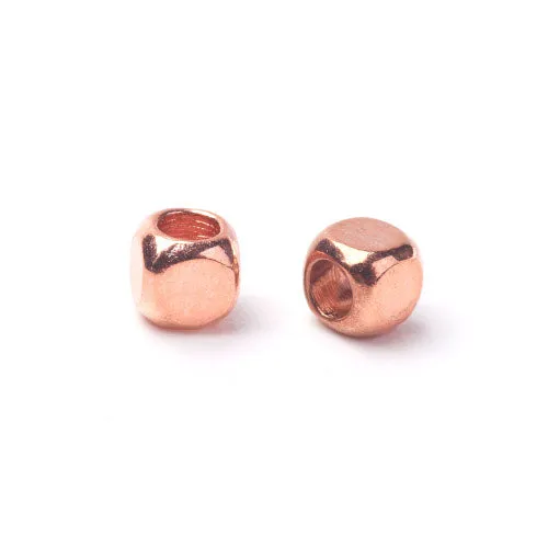 Metal Spacer Beads, Rounded Cube, Rose Gold, Brass, 3mm