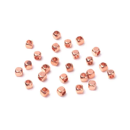 Metal Spacer Beads, Rounded Cube, Rose Gold, Brass, 3mm