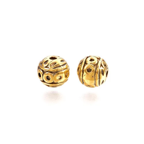 Metal Spacer Beads, Tibetan Style, Ornate, Round, Antique Gold, Alloy, 8mm