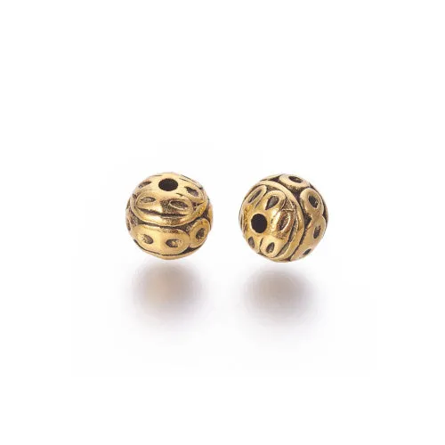 Metal Spacer Beads, Tibetan Style, Round, With Circles, Antique Gold, Alloy, 8mm