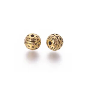 Metal Spacer Beads, Tibetan Style, Round, With Circles, Antique Gold, Alloy, 8mm