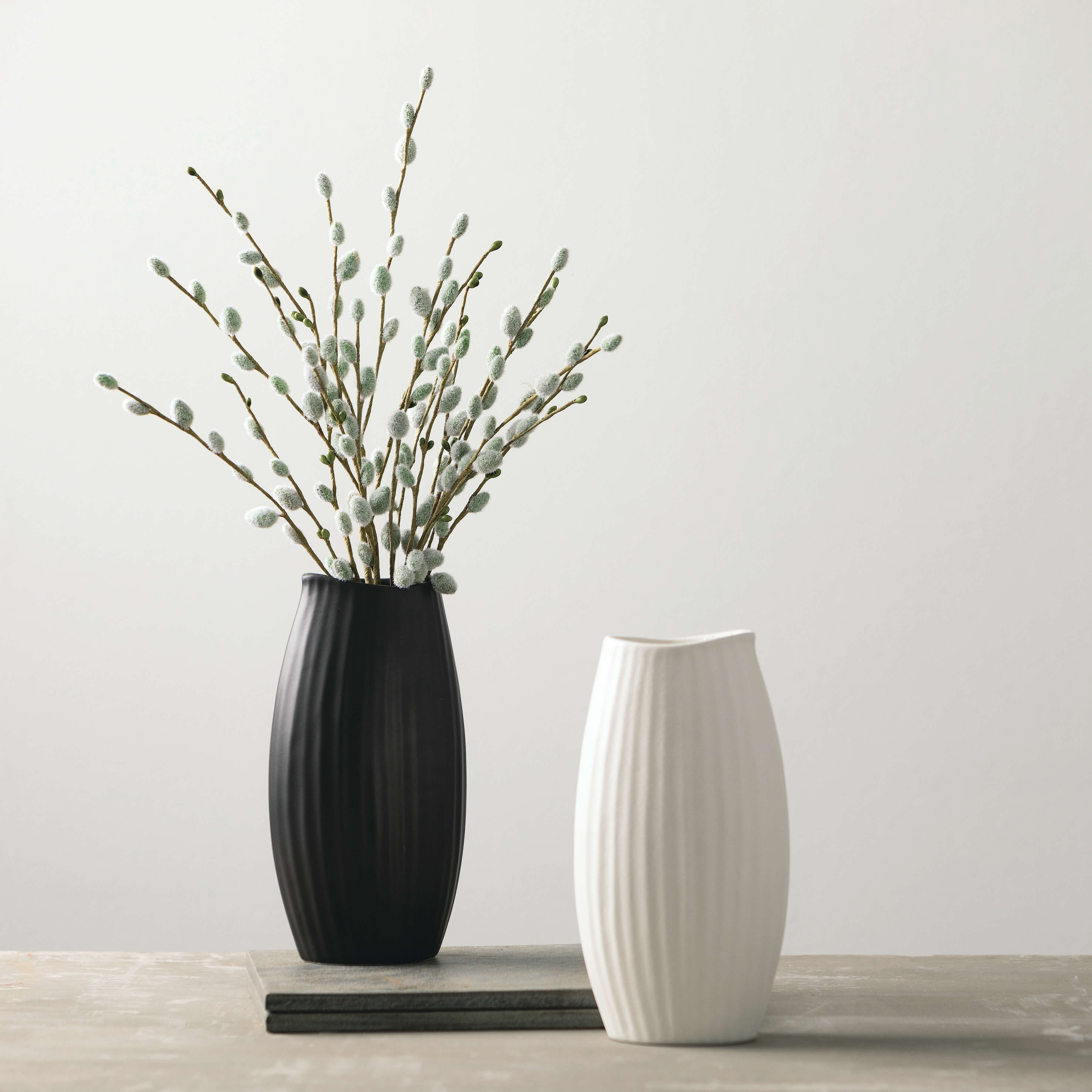 Modern Black Ribbed Vase