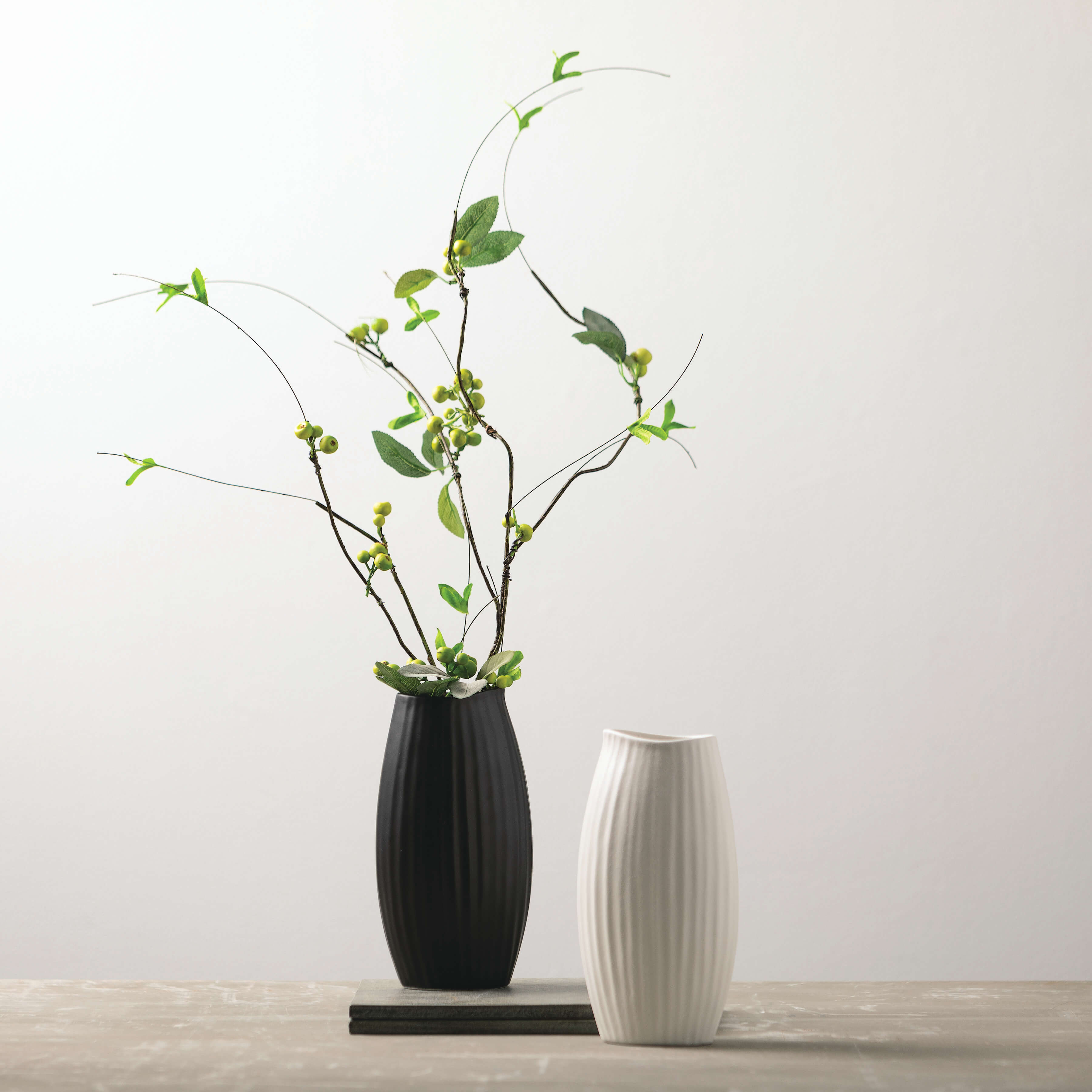 Modern Black Ribbed Vase