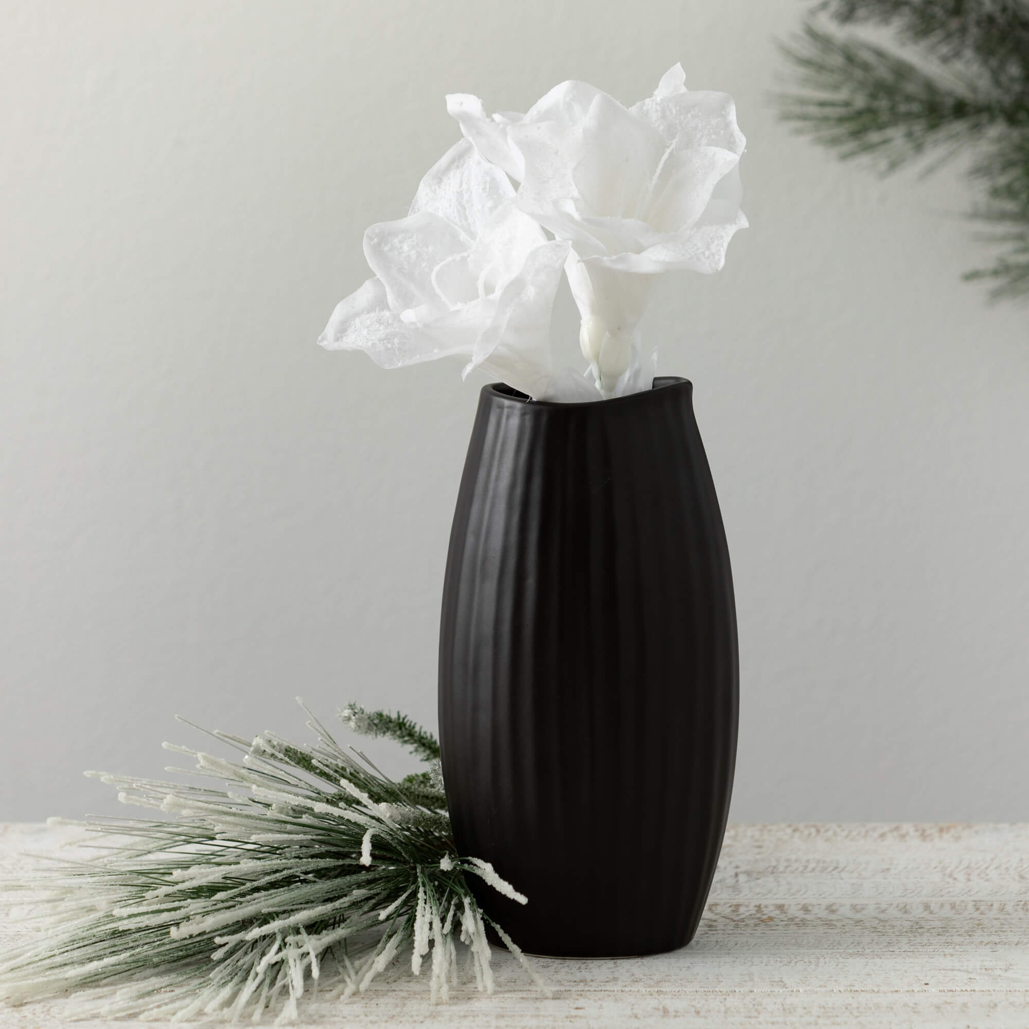 Modern Black Ribbed Vase