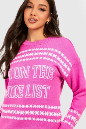 Nice List Slogan Christmas Sweater