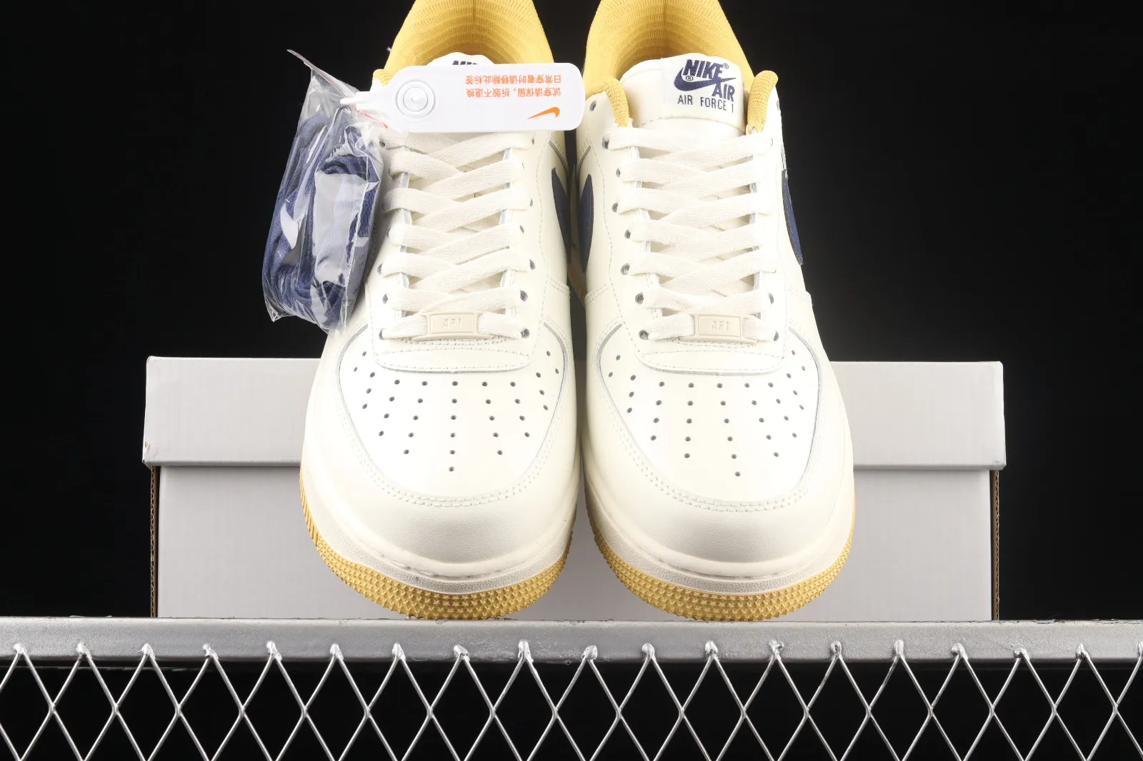 Nike Air Force 1 07 Low White Yellow Dark Blue Shoes AO2288-111