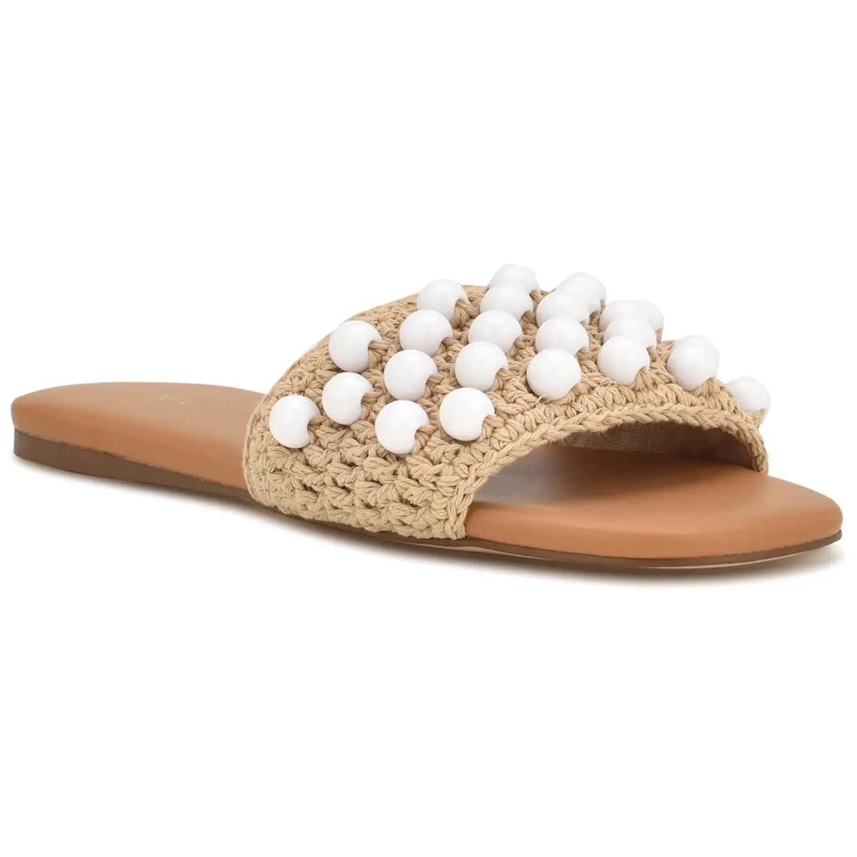 Nine West Womens LeeLee Woven Embellished Slide Sandals