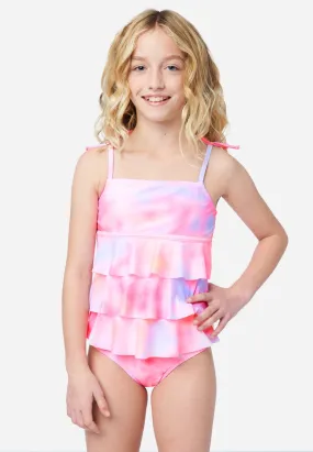 Patterned Ruffle Tankini Swim Set