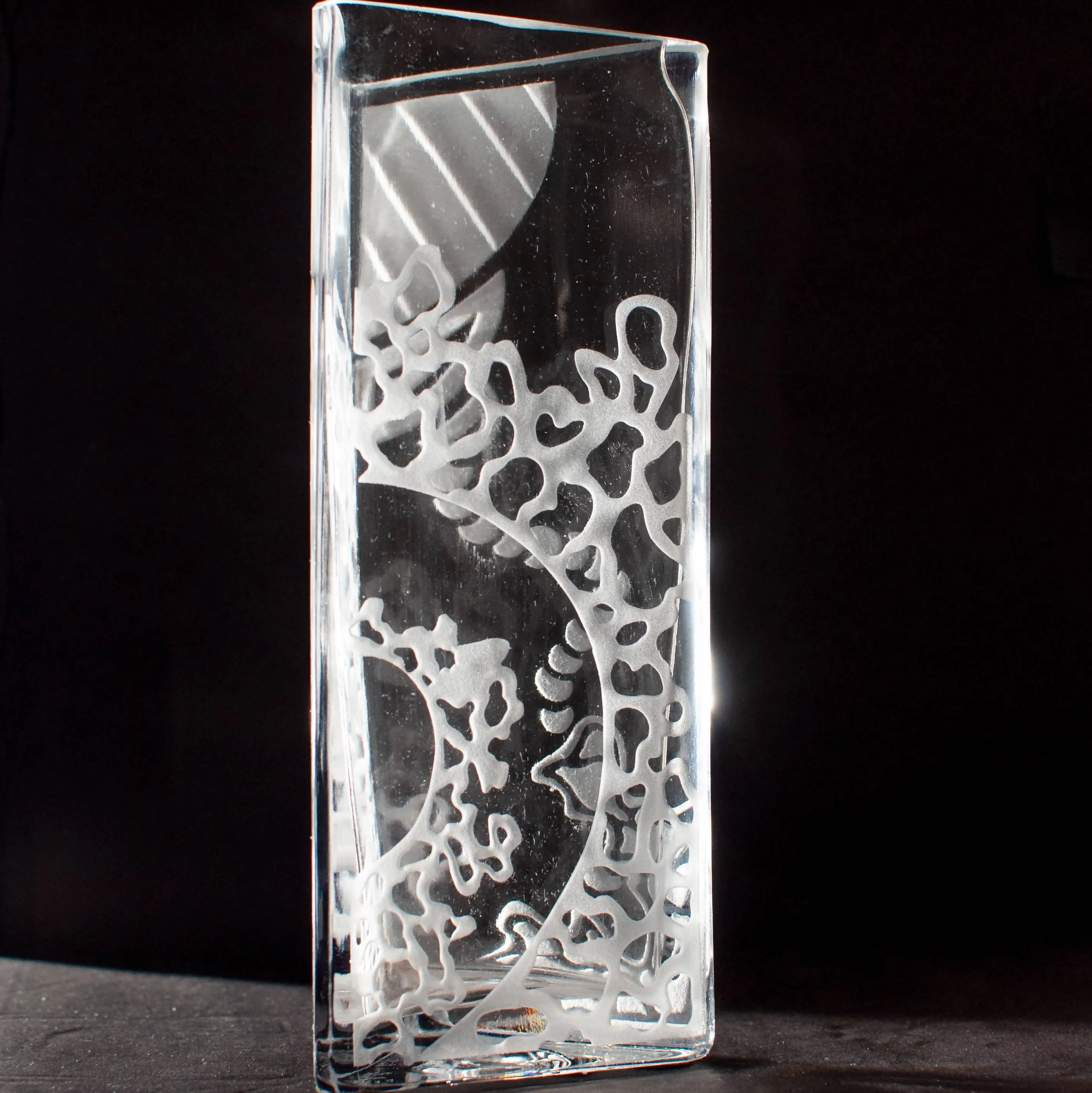 Peace Core Glass Art - Abstract Deco sandblast-etched glass vase