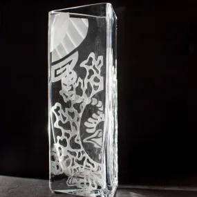 Peace Core Glass Art - Abstract Deco sandblast-etched glass vase