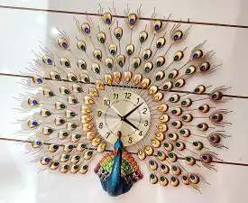 Peacock Design Wall Decor With Clock -ANUB001PWD