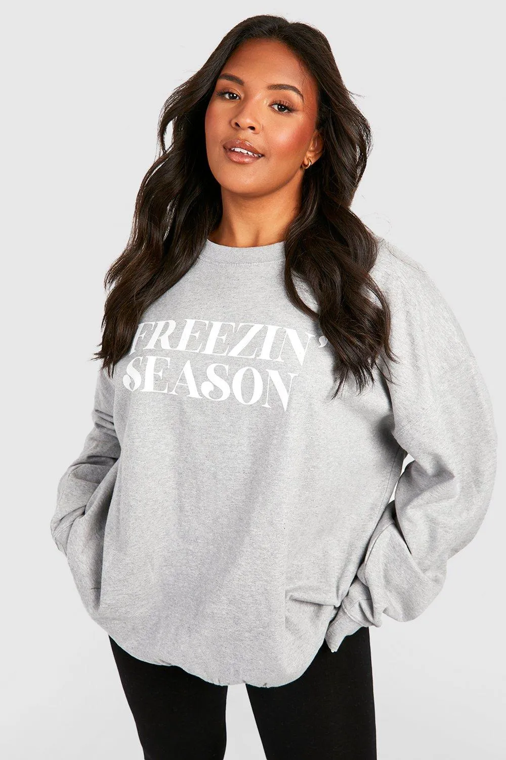 Plus Freezin' Season Slogan Christmas Sweater