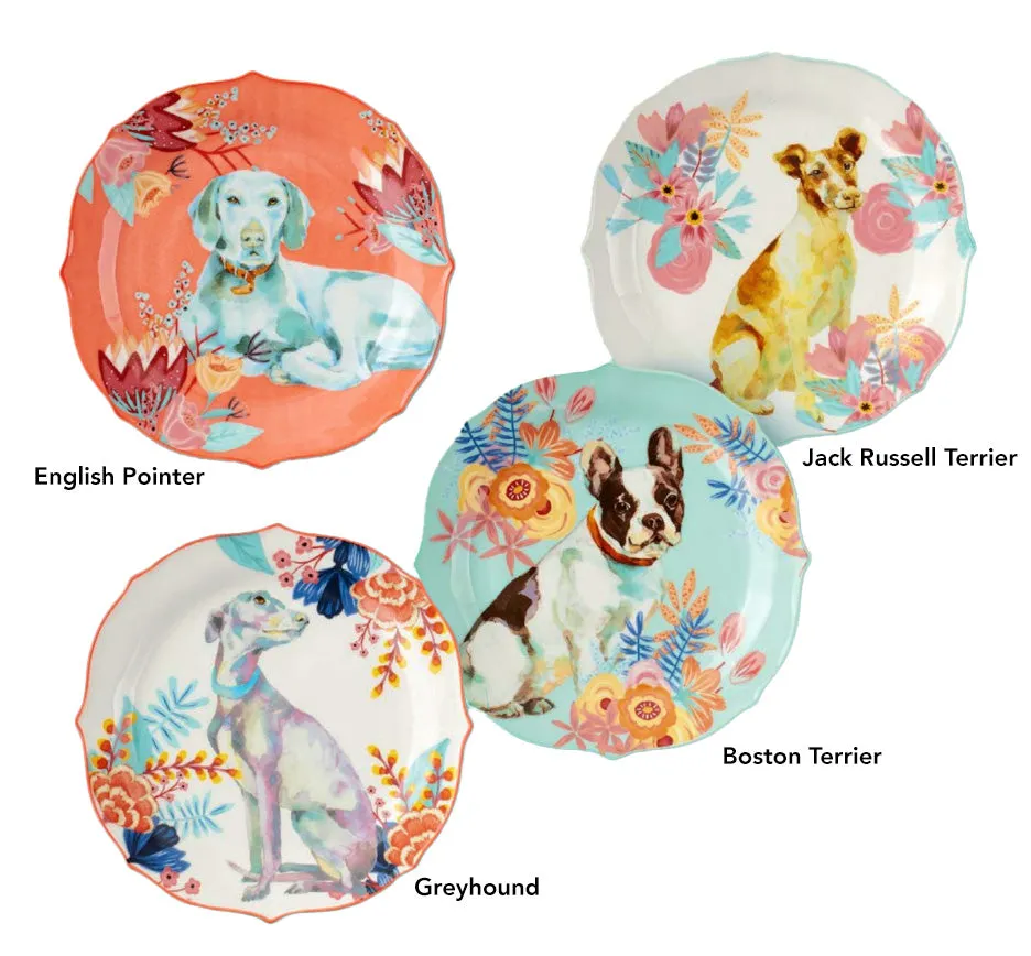 Porcelain Dog Plates, 8 D