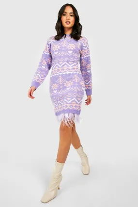 Premium Feather Trim Christmas Sweater Dress