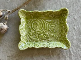 Rectangular Womens Jewelry Storage, Chartreuse Ring Dish, Contemporary Trinket Tray, Porcelain Tray