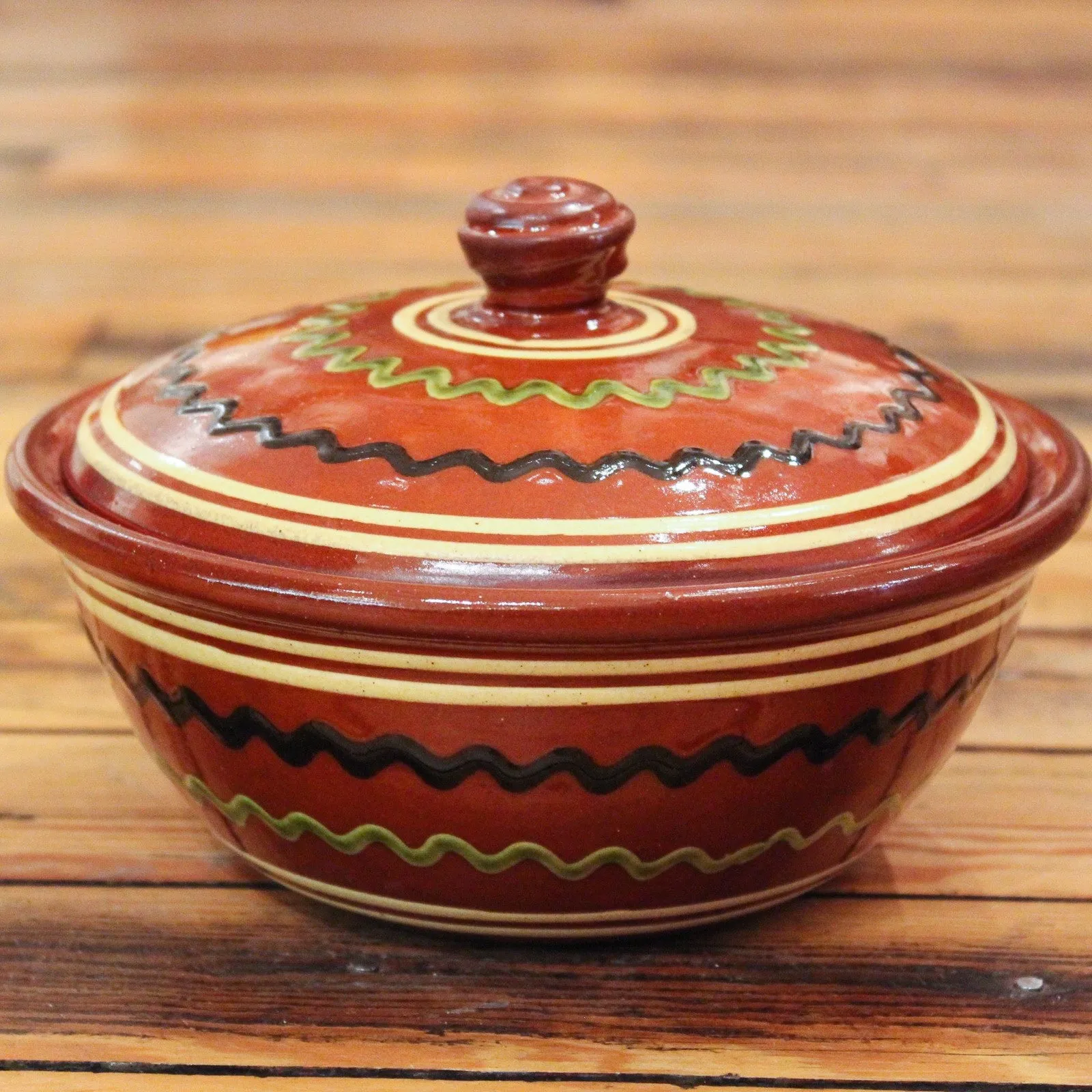 Redware Lidded Bowl with Lines