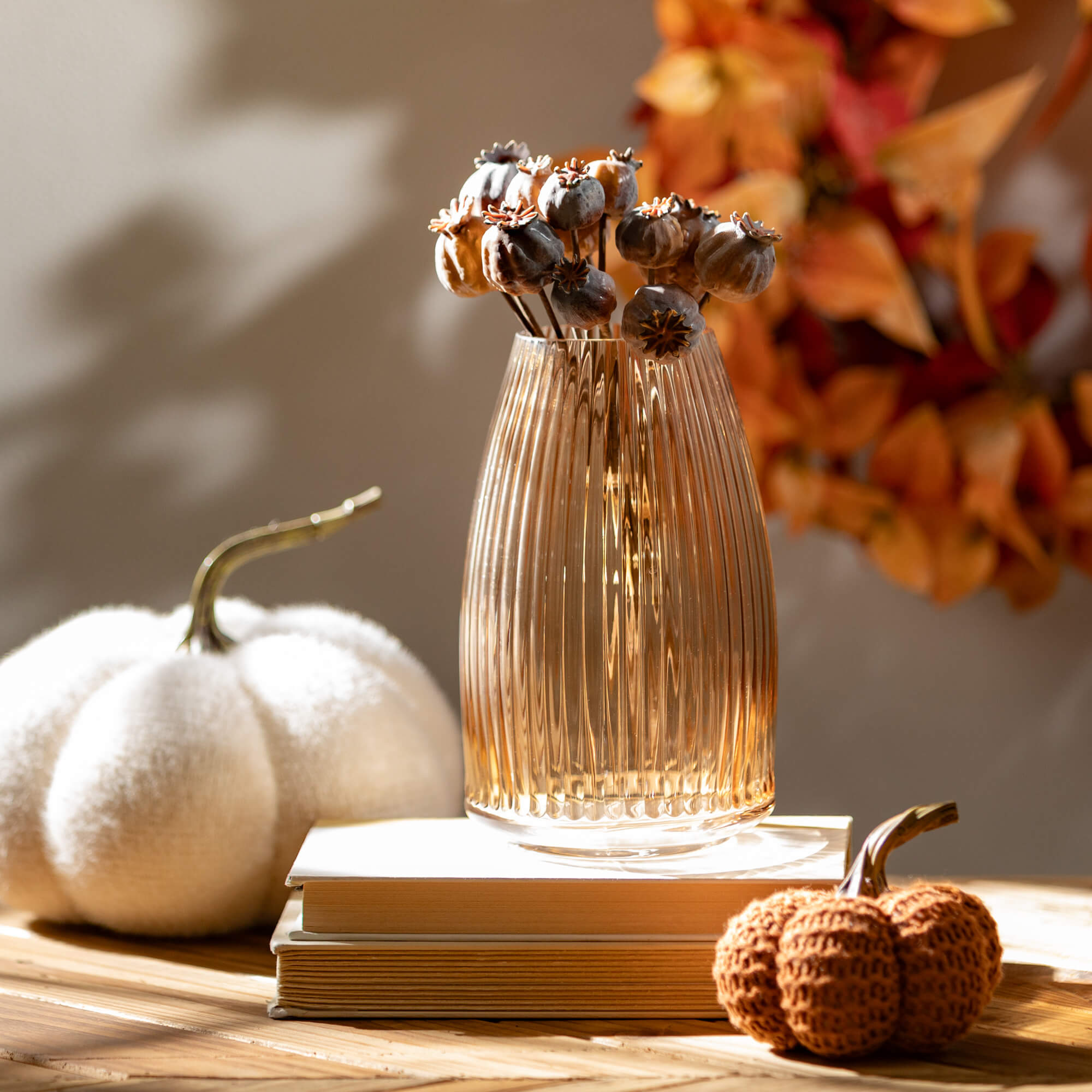 Ribbed Amber Glass Vase