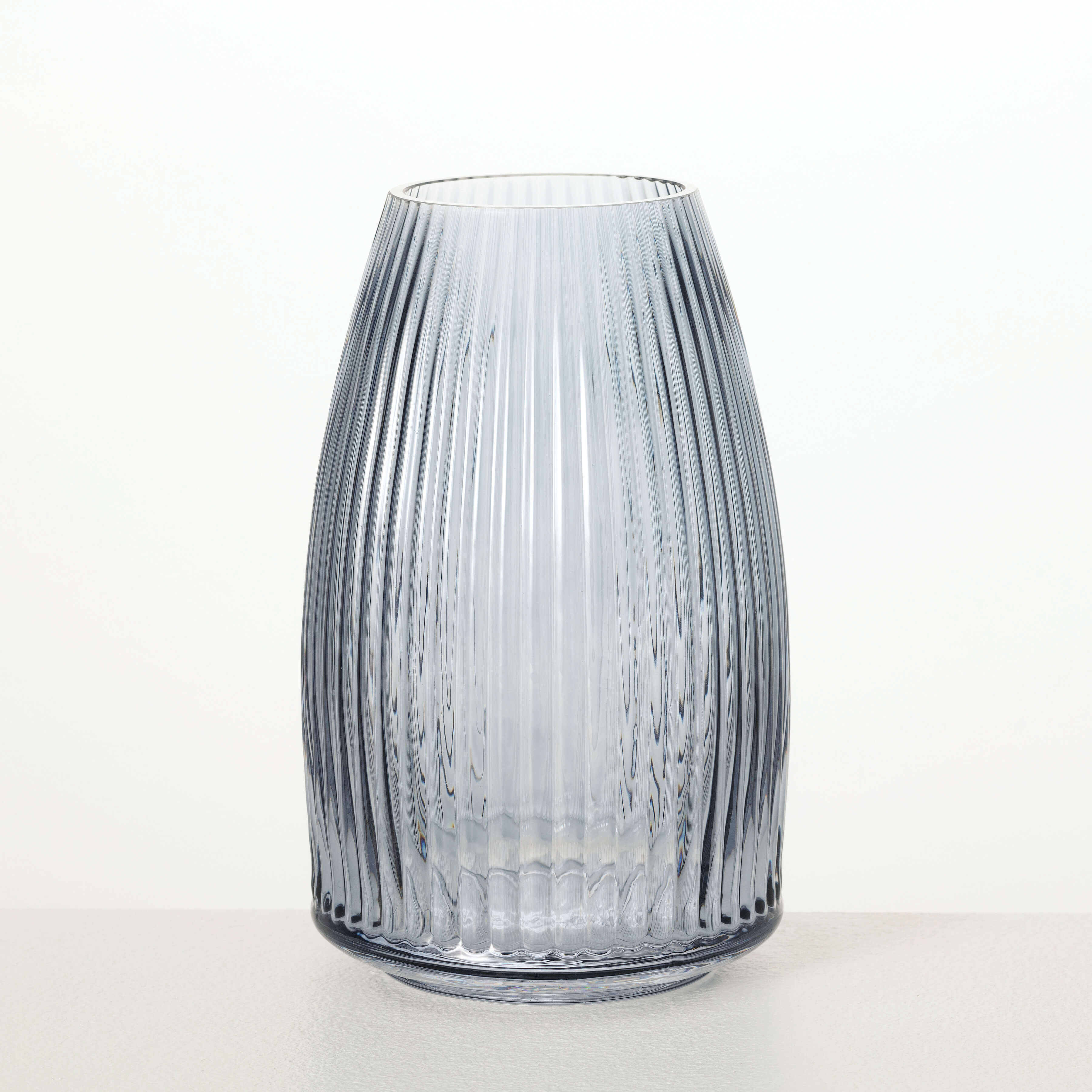 Ribbed Blue Gray Glass Vase