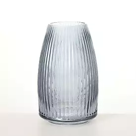 Ribbed Blue Gray Glass Vase